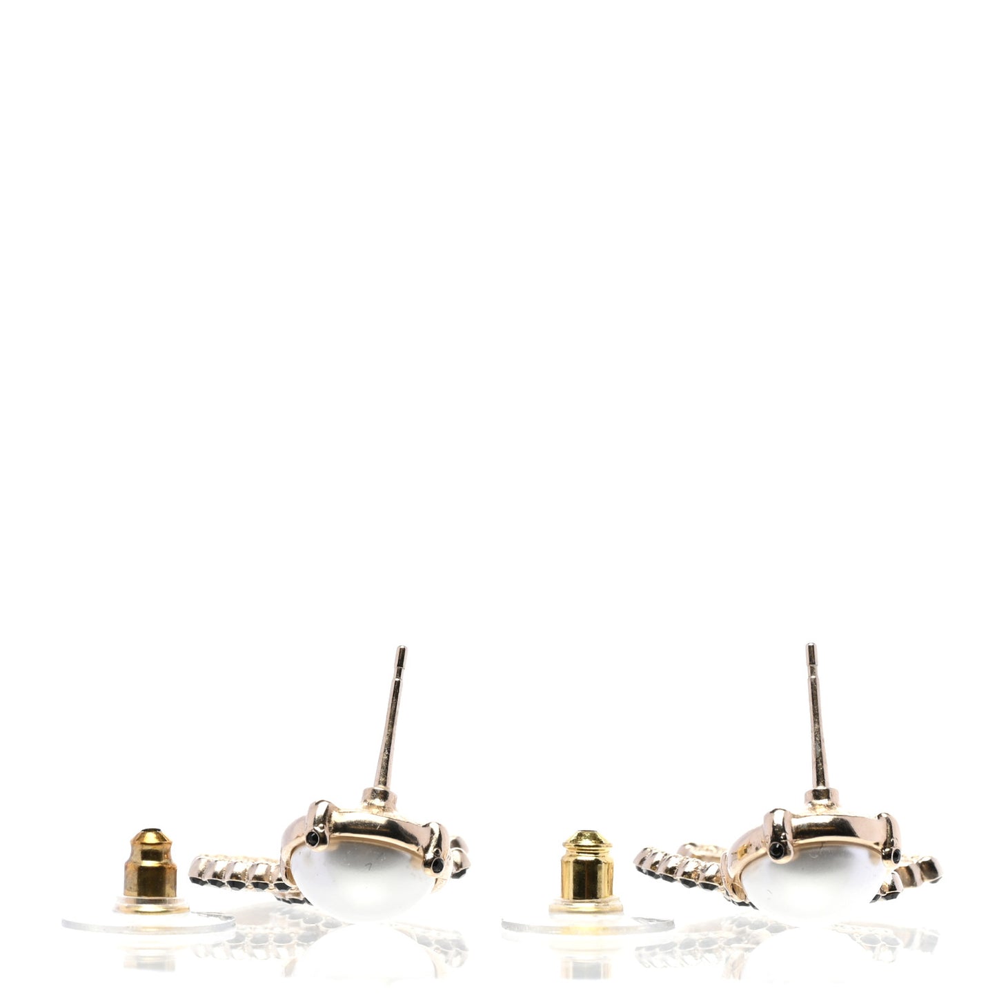 Pearl Crystal CC Drop Earrings Black Gold