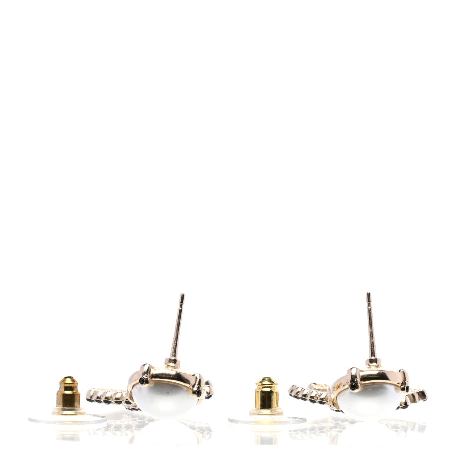 Chanel Pearl Crystal CC Drop Earrings Black Gold 3 of 5