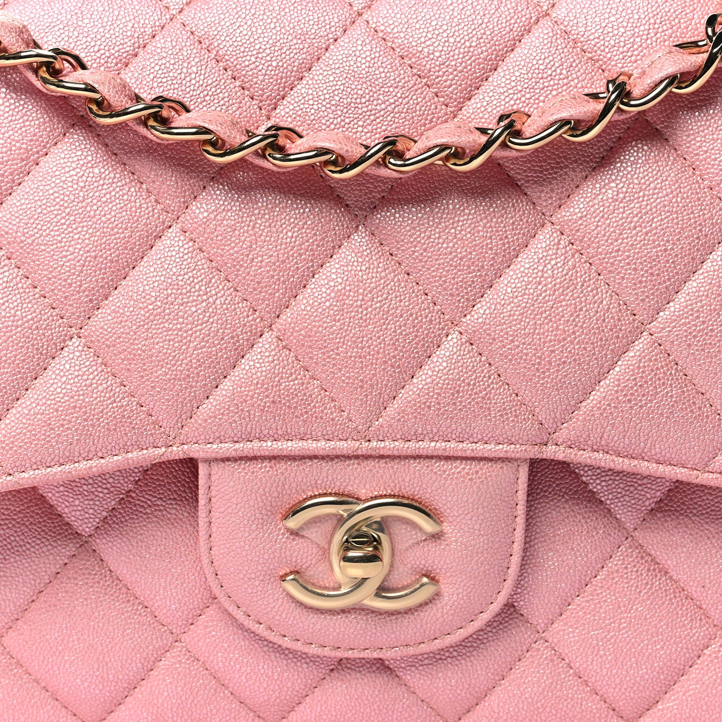 Iridescent Caviar Quilted Jumbo Double Flap Rose Pink
