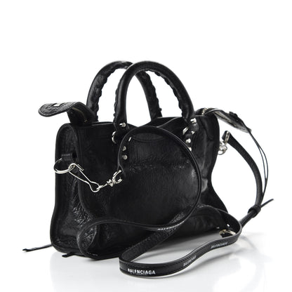 Balenciaga Agneau Classic Silver Hardware Nano City Logo Strap Black White 3 of 8