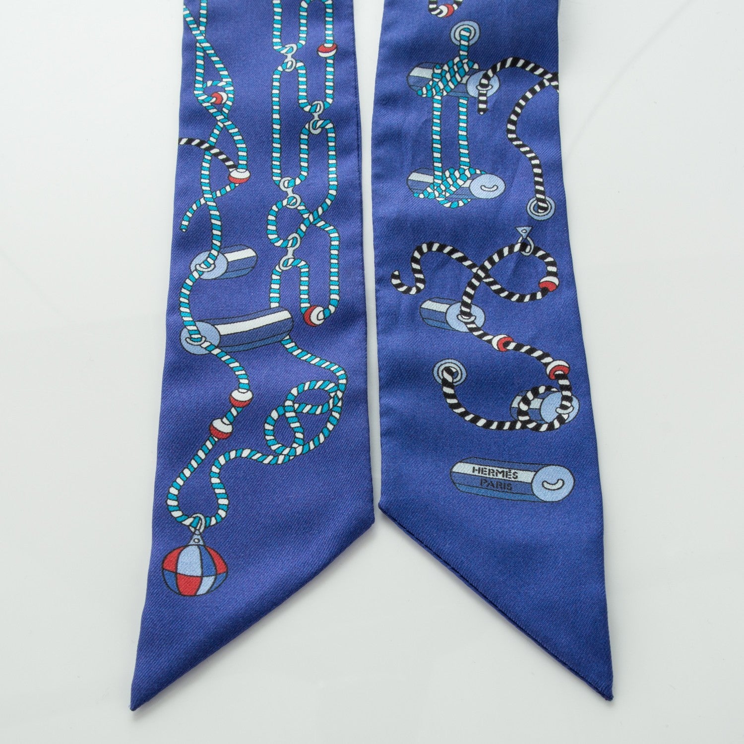 Hermes Silk Cordages Twilly Scarf Bleu Klein Turquoise Rouge 4 of 4
