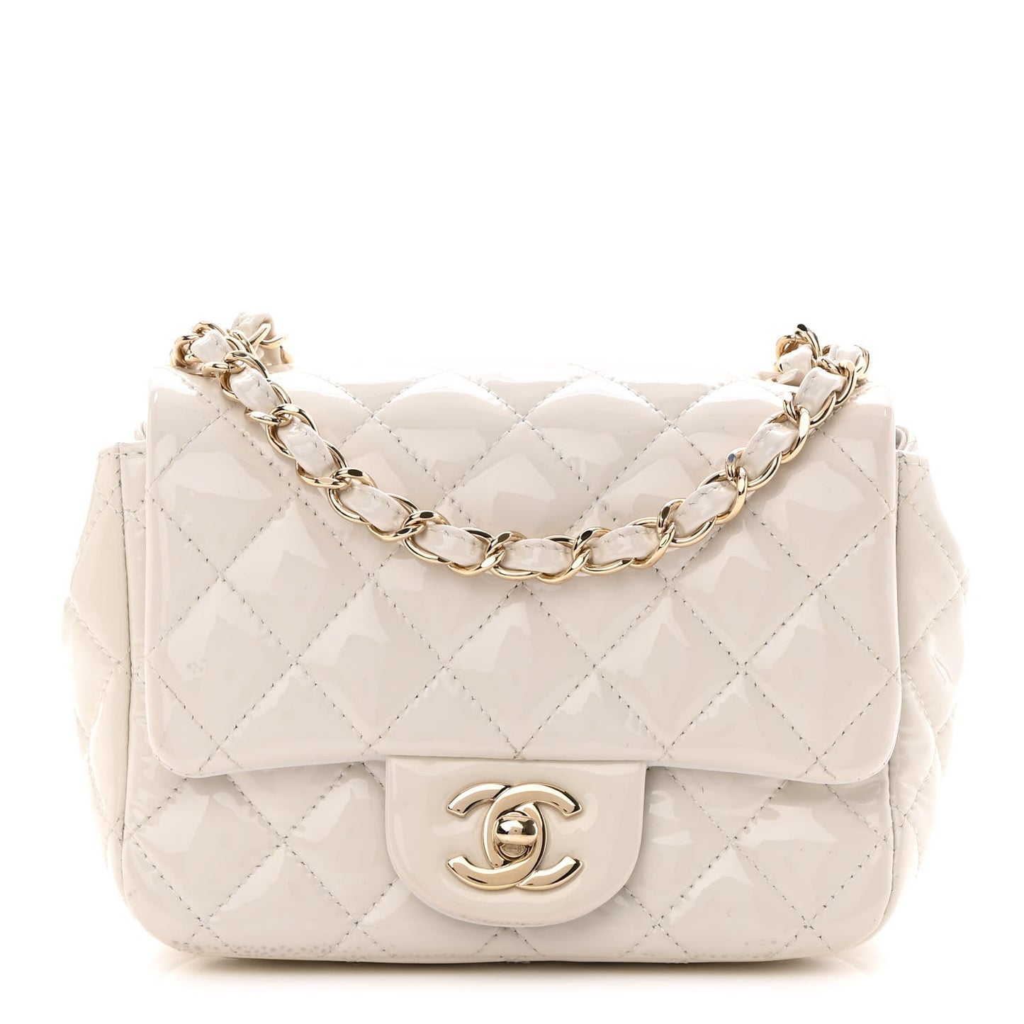 Patent Quilted Mini Square Flap White