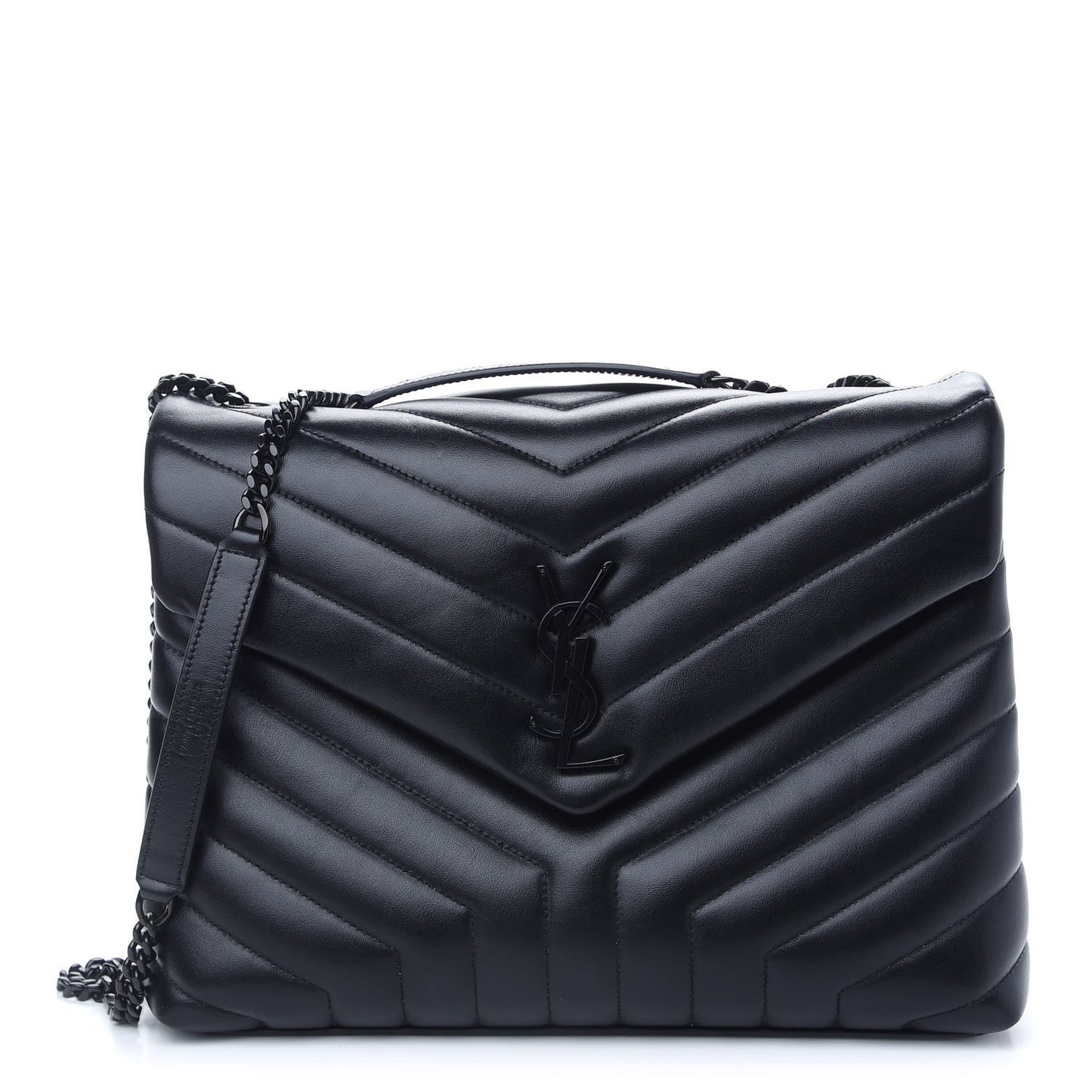 Calfskin Y Quilted Monogram Medium Loulou Chain Satchel Black