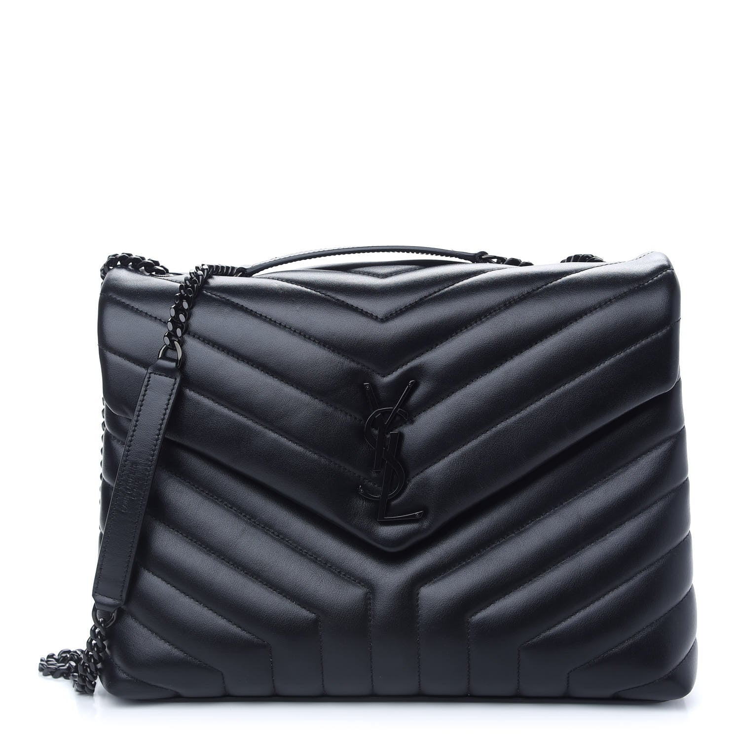 Saint Laurent Calfskin Y Quilted Monogram Medium Loulou Chain Satchel Black 1 of 9