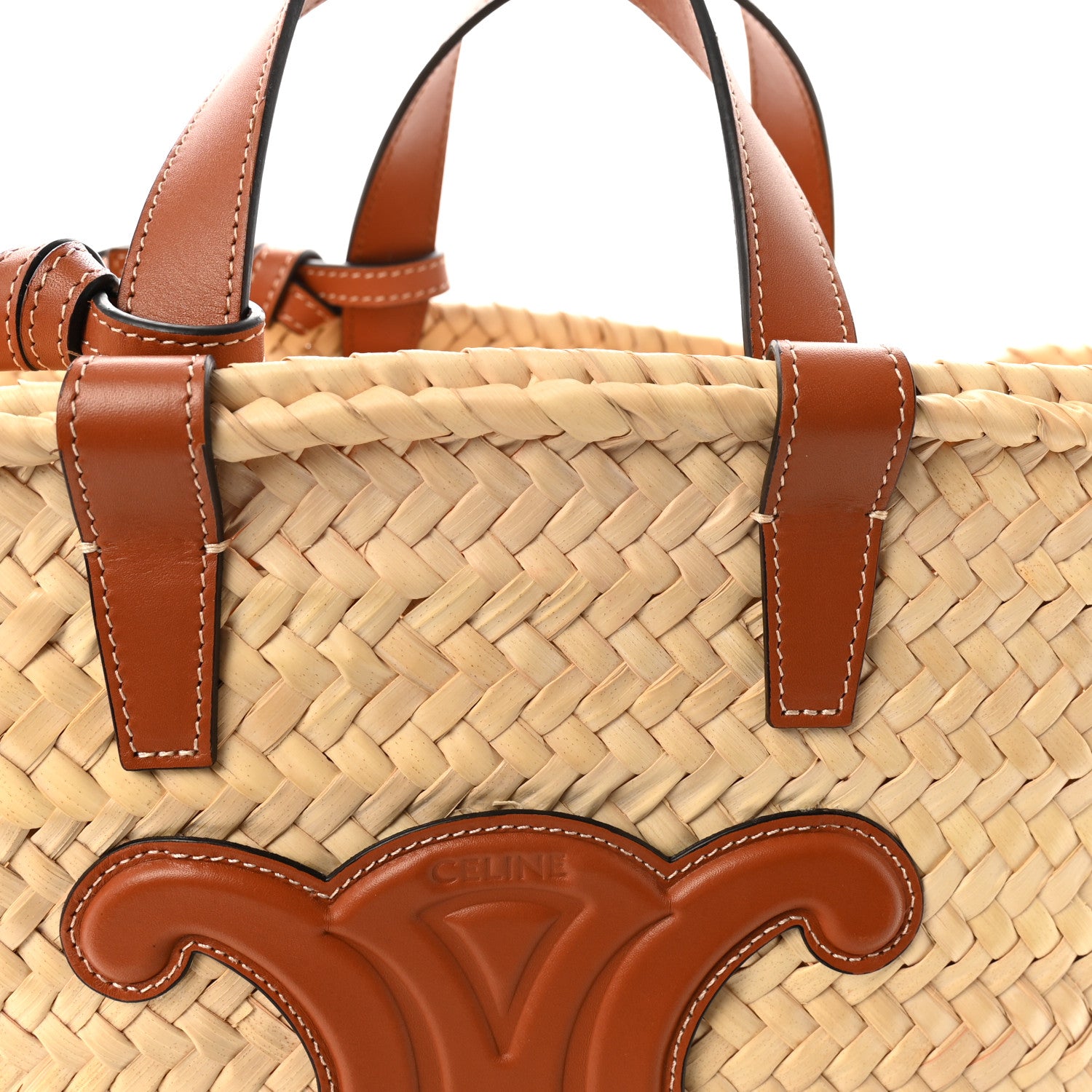 Celine Raffia Calfskin Triomphe Teen Panier Tan 7 of 9