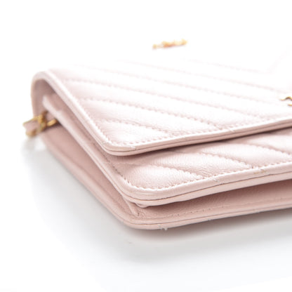 Chanel Calfskin Chevron Quilted Wallet On Chain WOC Pink 9 of 10