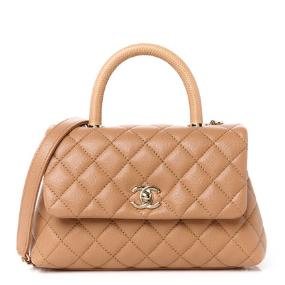 Chanel Caviar Quilted Lizard Embossed Mini Coco Handle Flap Brown 1 of 12