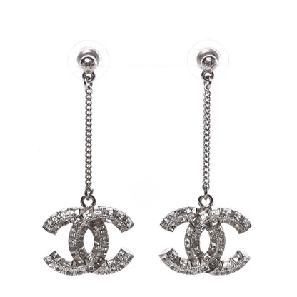 Chanel Crystal Baguette CC Dangle Earrings Silver 1 of 3