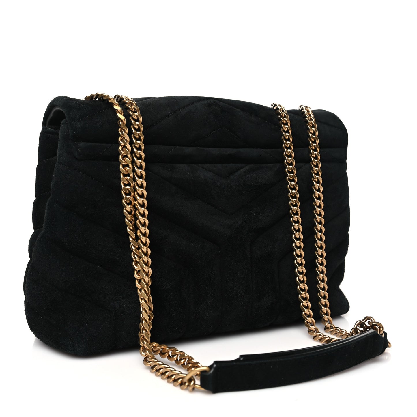Suede Calfskin Y Quilted Monogram Small Loulou Chain Satchel Black