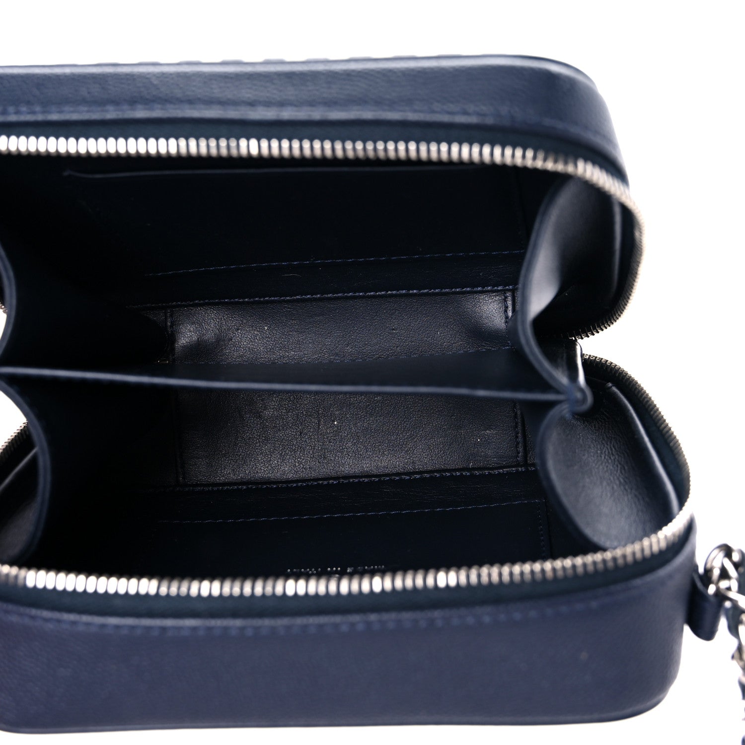 Chanel Caviar Quilted Striped Filigree Vanity Clutch With Chain Navy White 5 of 12