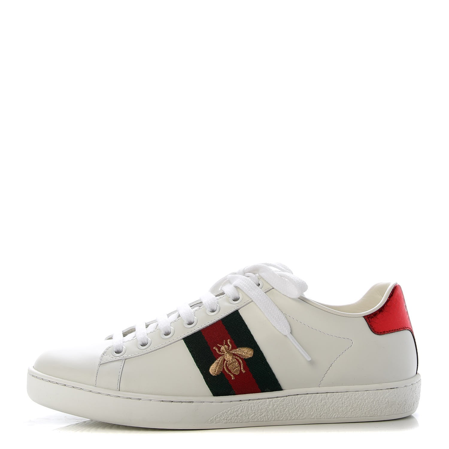 Gucci Calfskin Ayers Bee Embroidered Womens Ace Sneakers 37 White Green 1 of 10