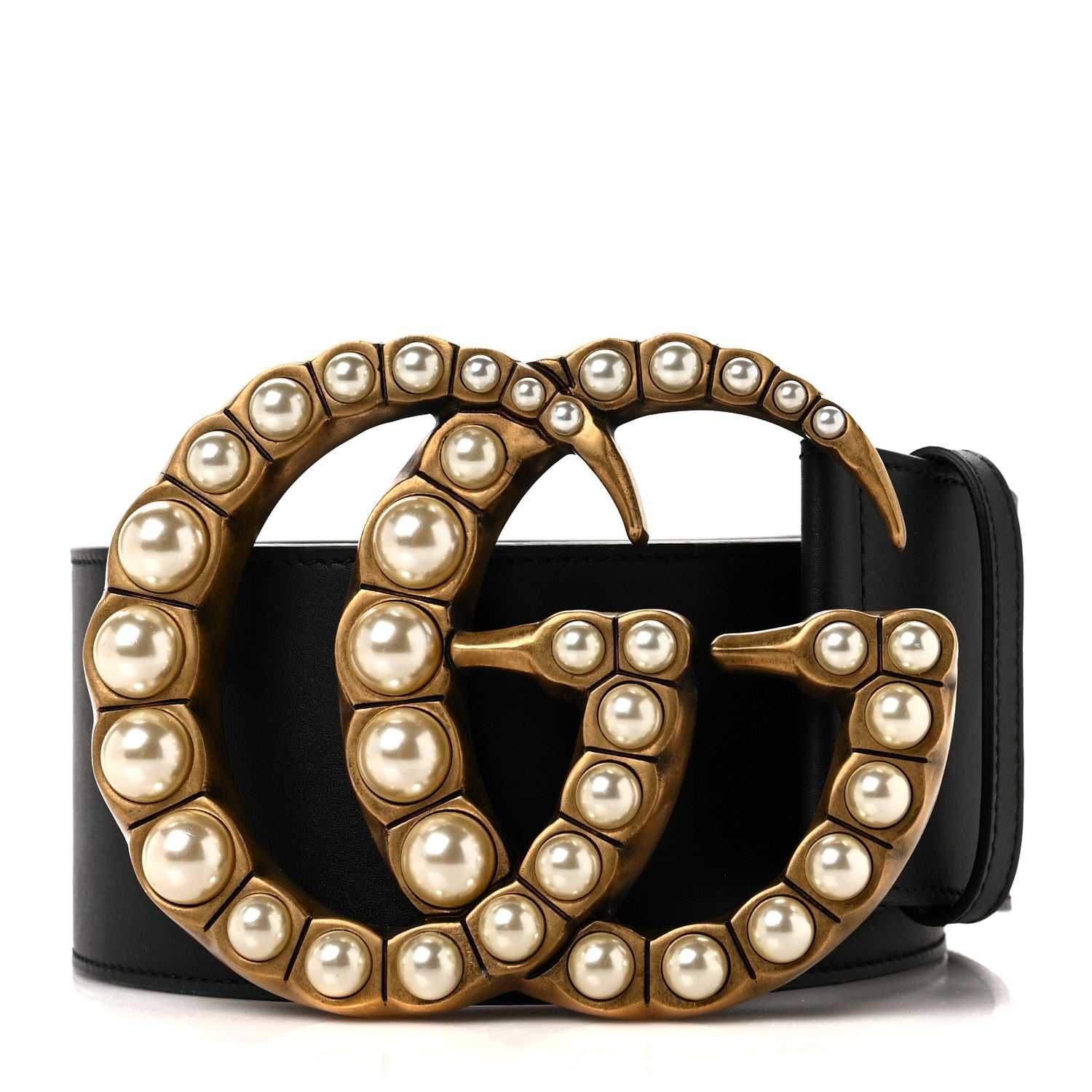 Gucci Moon Calfskin Pearl Double G 70mm Belt 95 38 Black Cream 1 of 4