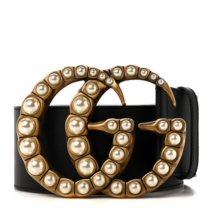 Gucci Moon Calfskin Pearl Double G 70mm Belt 95 38 Black Cream 1 of 4