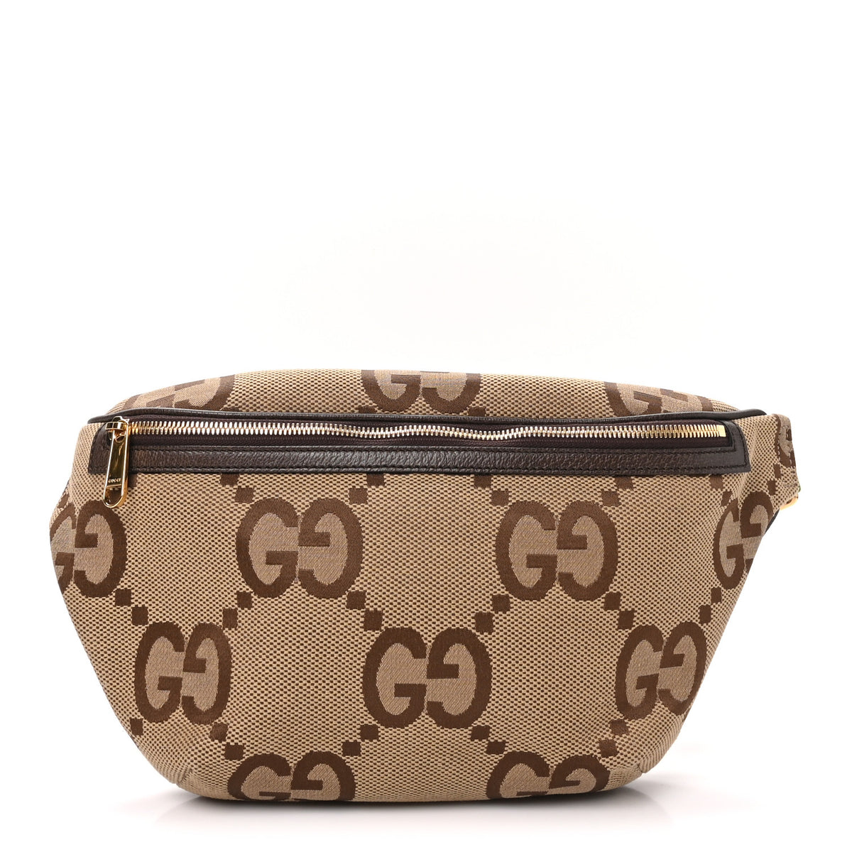 Monogram Jumbo GG Textured Dollar Calfskin Web Belt Bag Camel Ebony New Acero