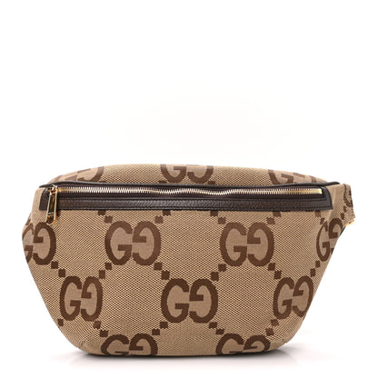 Gucci Monogram Jumbo GG Textured Dollar Calfskin Web Belt Bag Camel Ebony New Acero 1 of 9