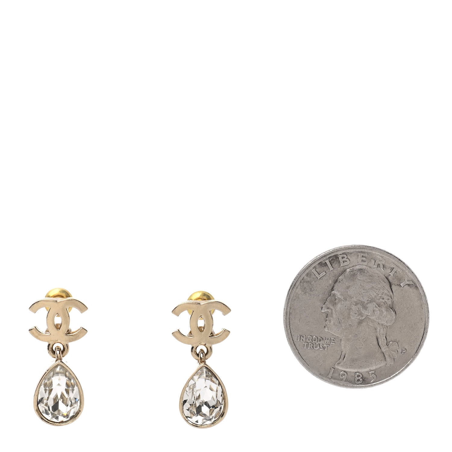 Chanel Crystal CC Tear Drop Earrings Gold 2 of 5