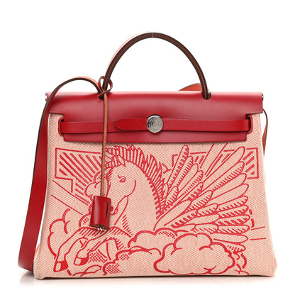 Hermes Vache Hunter Toile Pegase Pop Herbag Zip Retourne 31 PM Rouge Piment 2 of 14