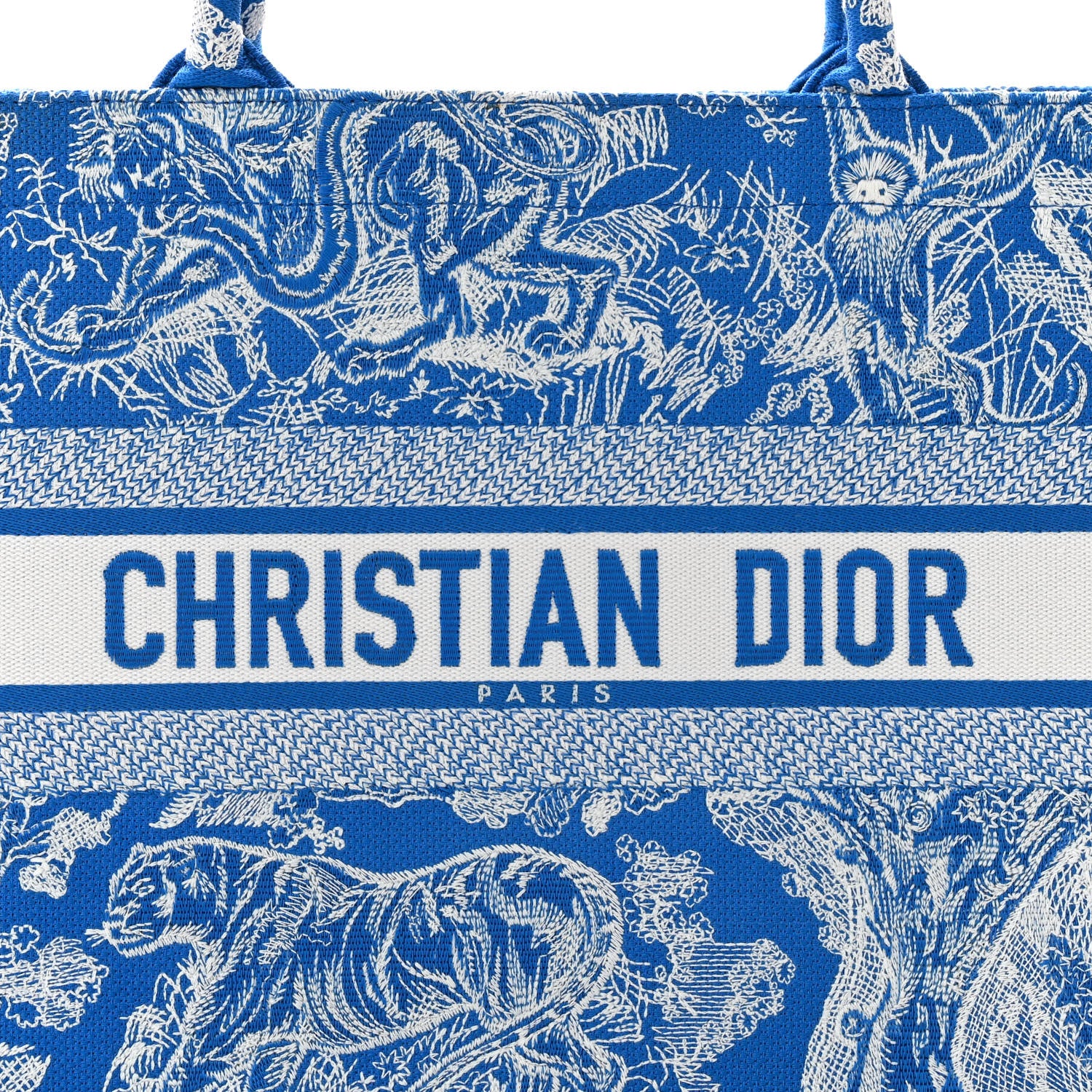 Christian Dior CHRISTIAN DIOR Canvas Embroidered Medium Dioriviera Toile De Jouy Book Tote Fluorescent Blue 8 of 11