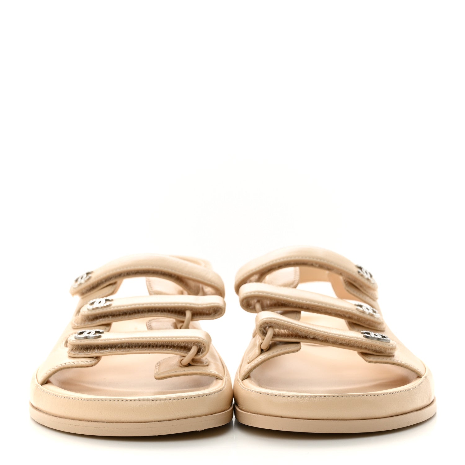 Chanel Lambskin Crystal CC Velcro Dad Sandals 40 Beige 2 of 9
