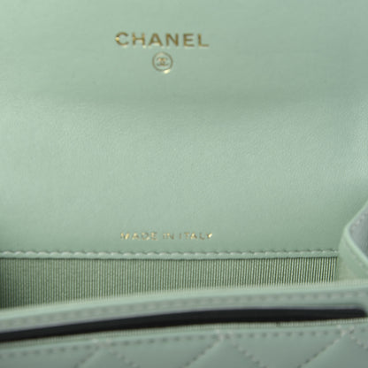 Chanel Lambskin Quilted Flap Card Holder Wallet Green 6 of 8