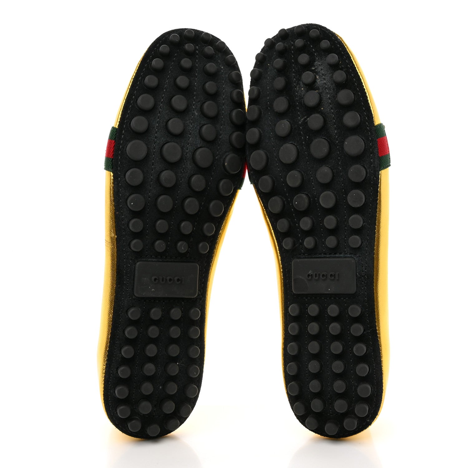 Gucci Metallic Nappa Web Bayadere Ballerina Flats 37 Oro 5 of 14