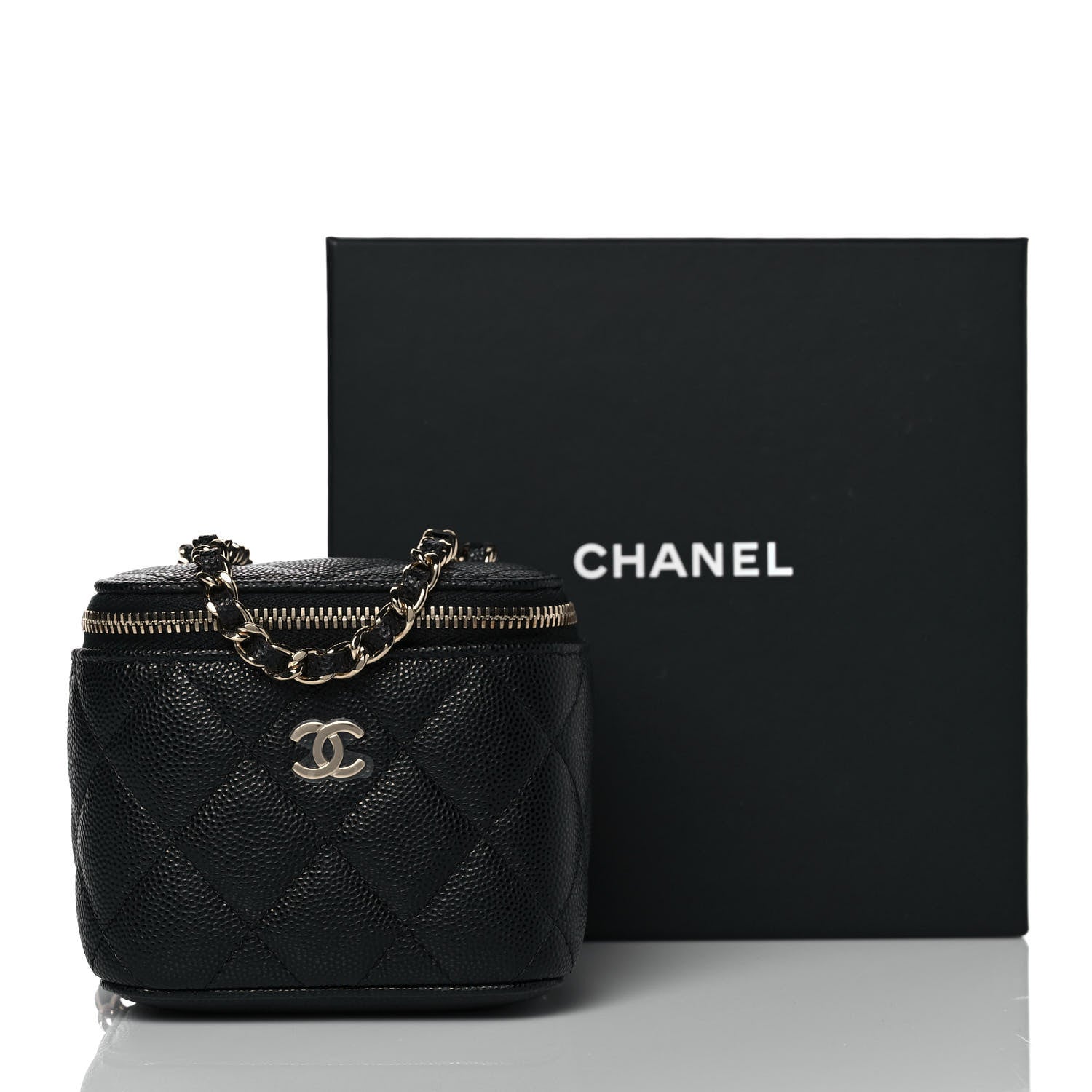 Chanel Caviar Quilted Mini Vanity Case With Chain Black 10 of 10