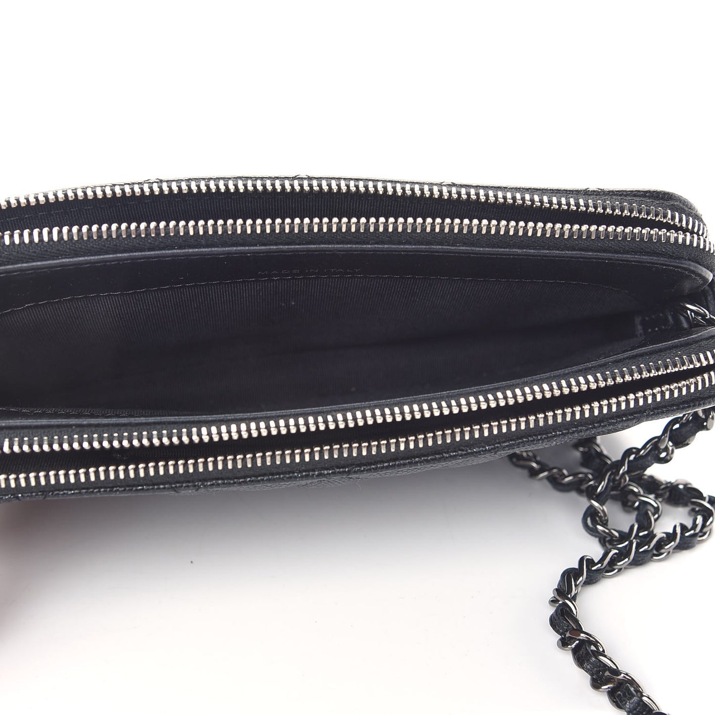 Iridescent Caviar Quilted Small Clutch With Chain Black