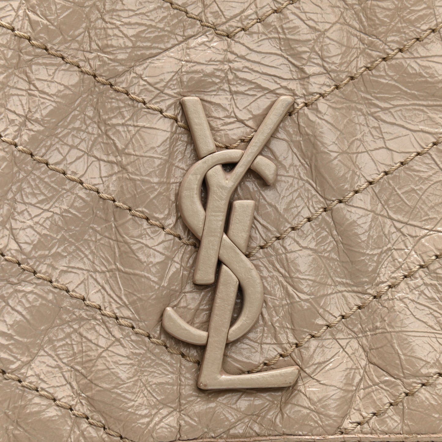 Crinkled Calfskin Matelasse Monogram Medium Niki Chain Satchel Light Natural