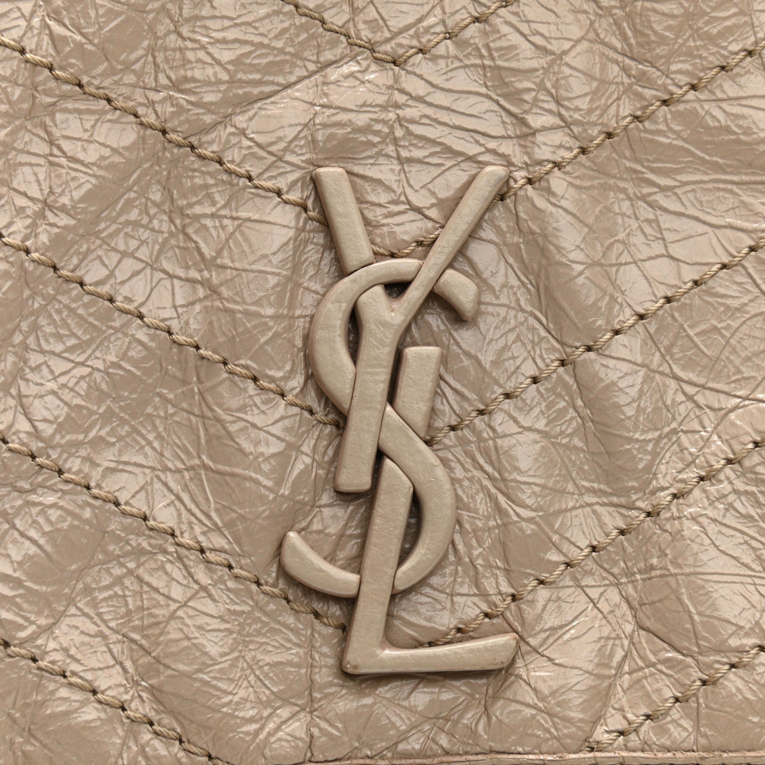 Saint Laurent Crinkled Calfskin Matelasse Monogram Medium Niki Chain Satchel Light Natural 12 of 12