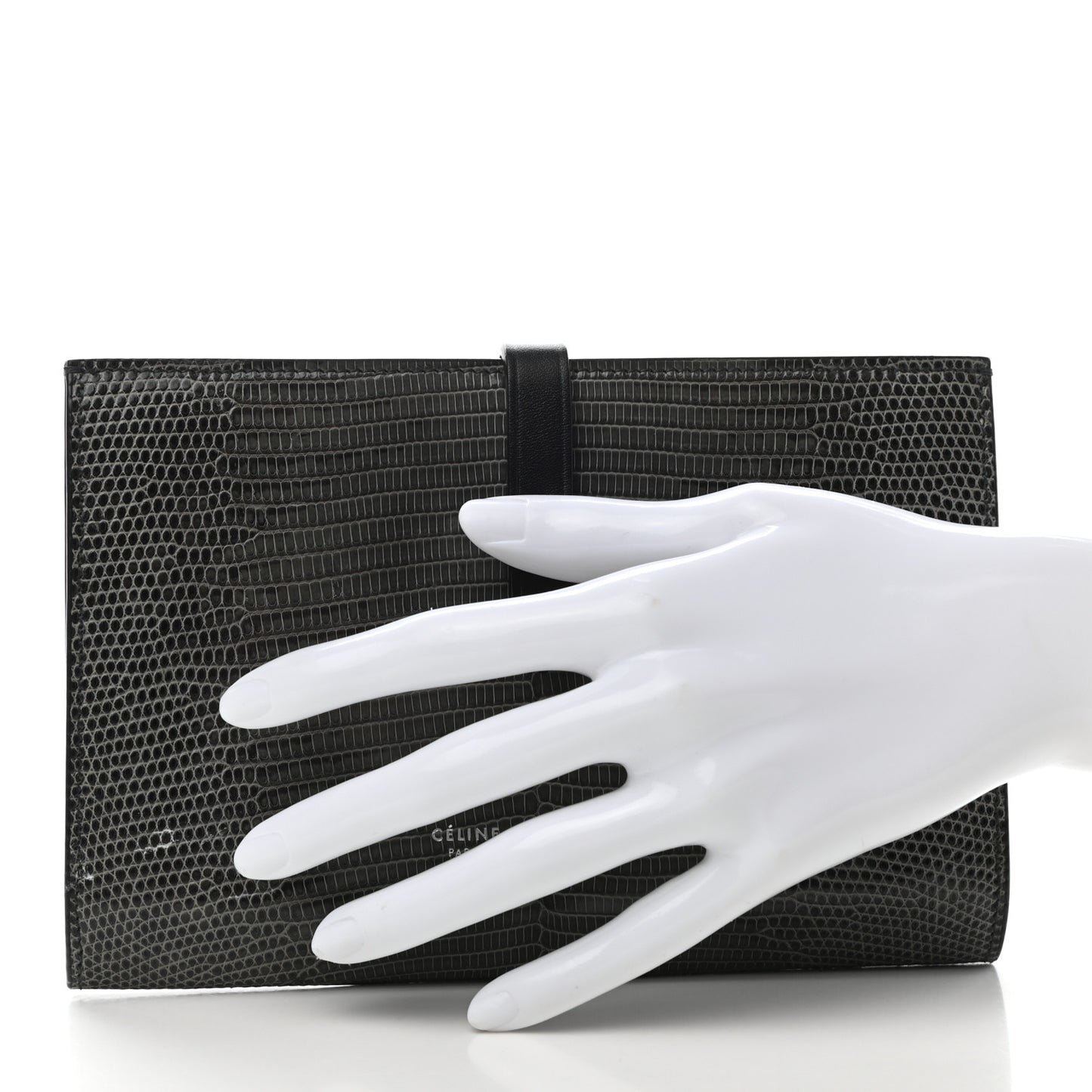 Lizard Calfskin Large Multifunction Strap Wallet Black