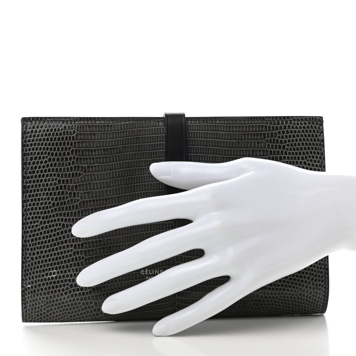 Celine Lizard Calfskin Large Multifunction Strap Wallet Black 2 of 9