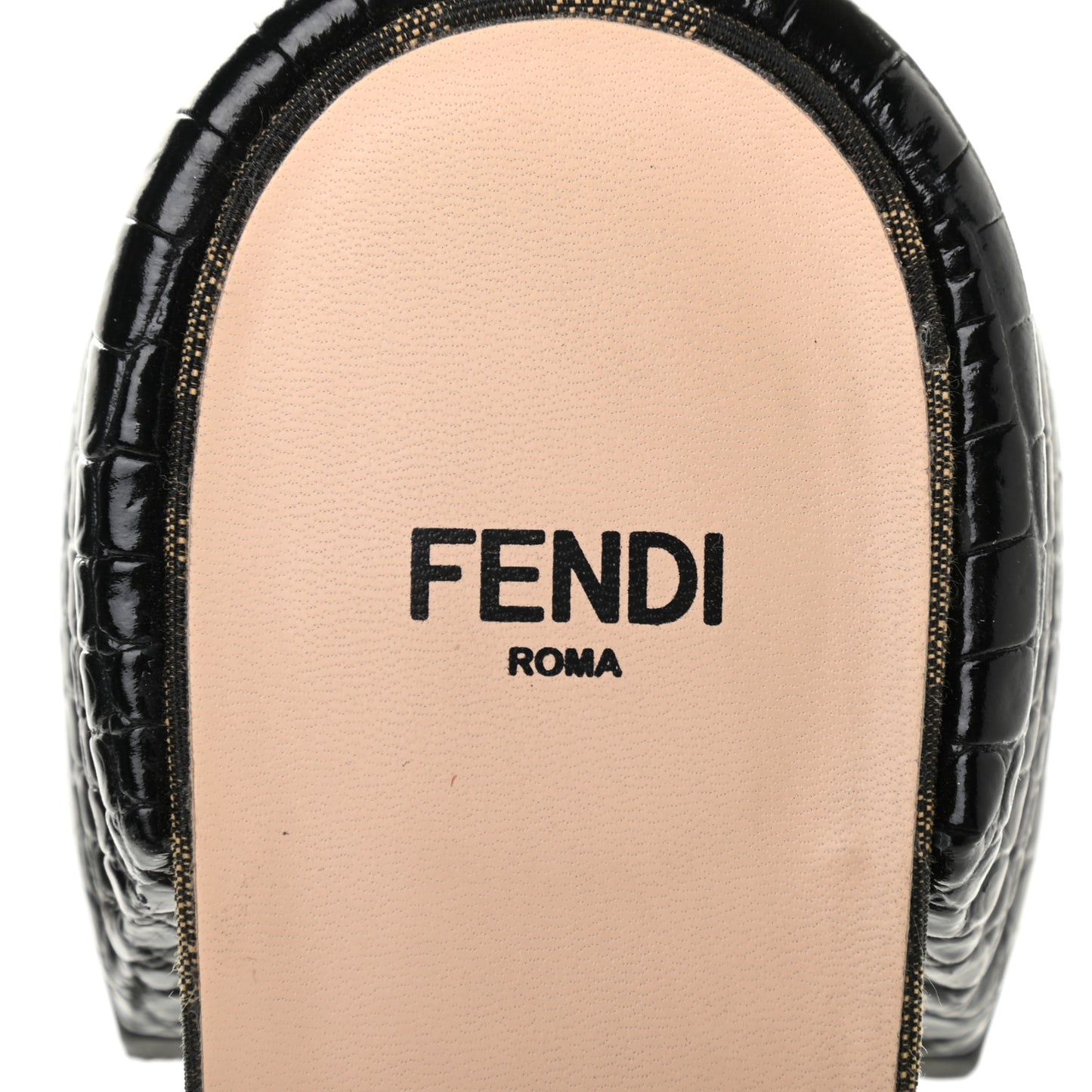 Jacquard Calfskin FF Crocodile Embossed Promenade Slide Sandals 38.5 Tobacco Moro Black