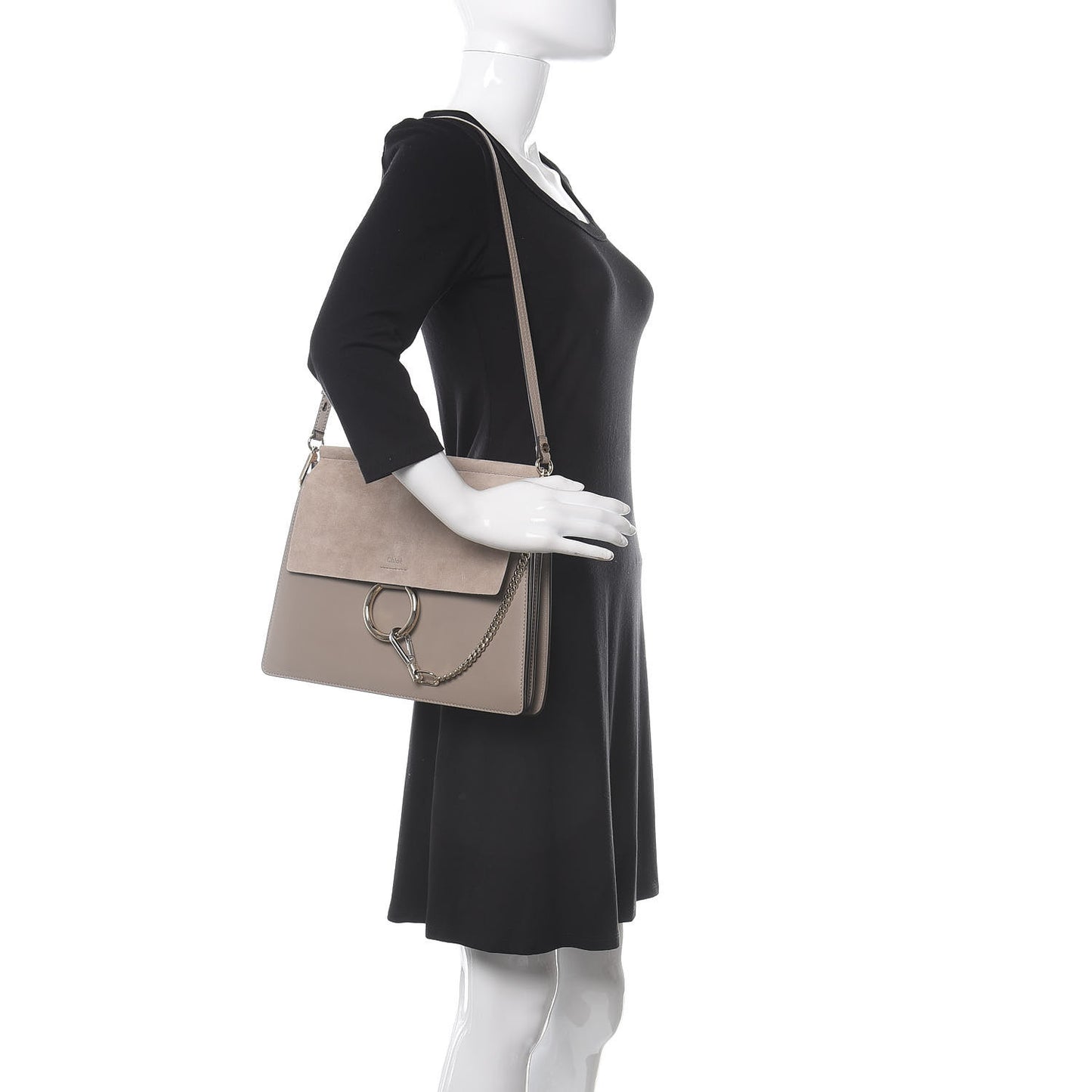 Calfskin Suede Medium Faye Shoulder Bag Motty Grey