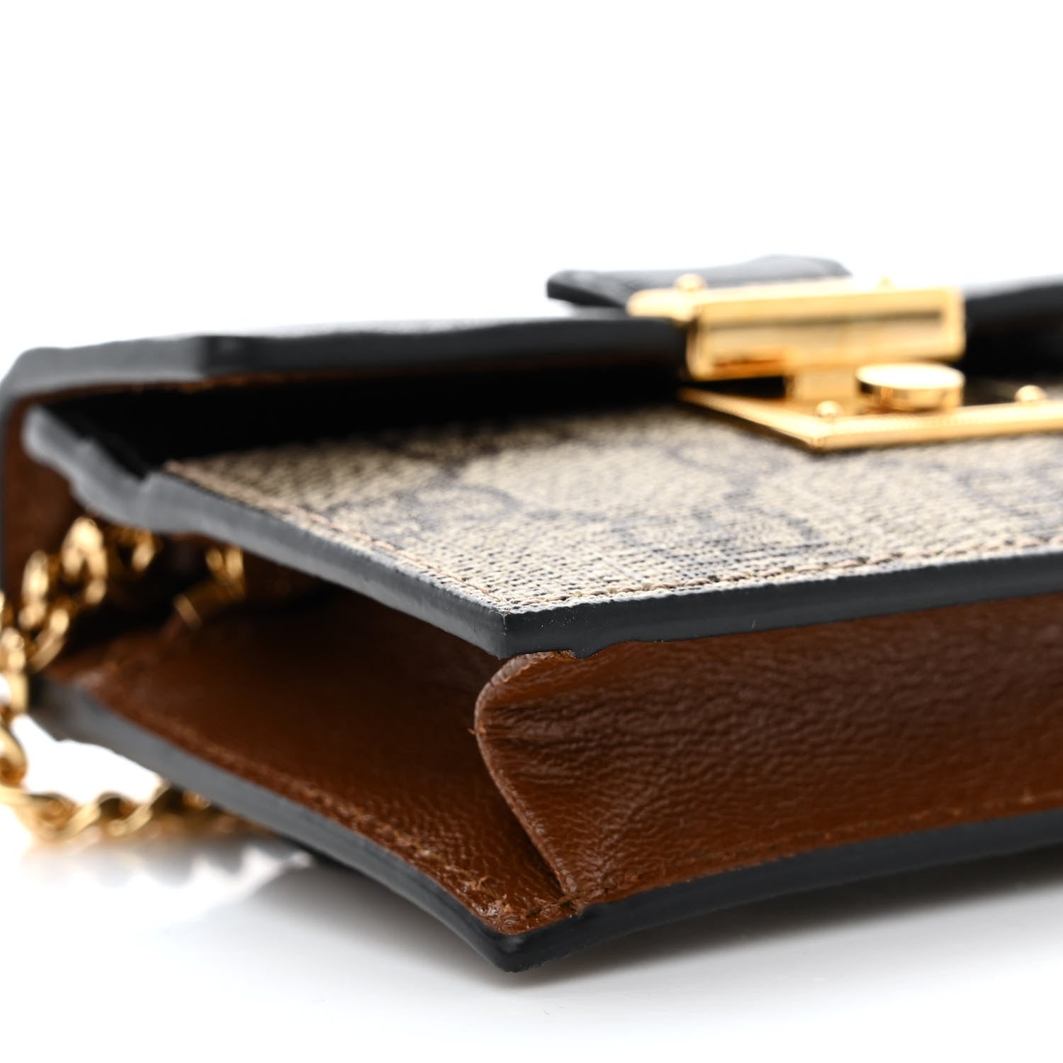Gucci GG Supreme Monogram Calfskin Mini Padlock Top Handle Belt Bag Beige Black Cuir 10 of 12