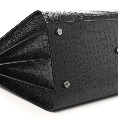 Saint Laurent Calfskin Crocodile Embossed Large Sac De Jour Carryall Black 9 of 10