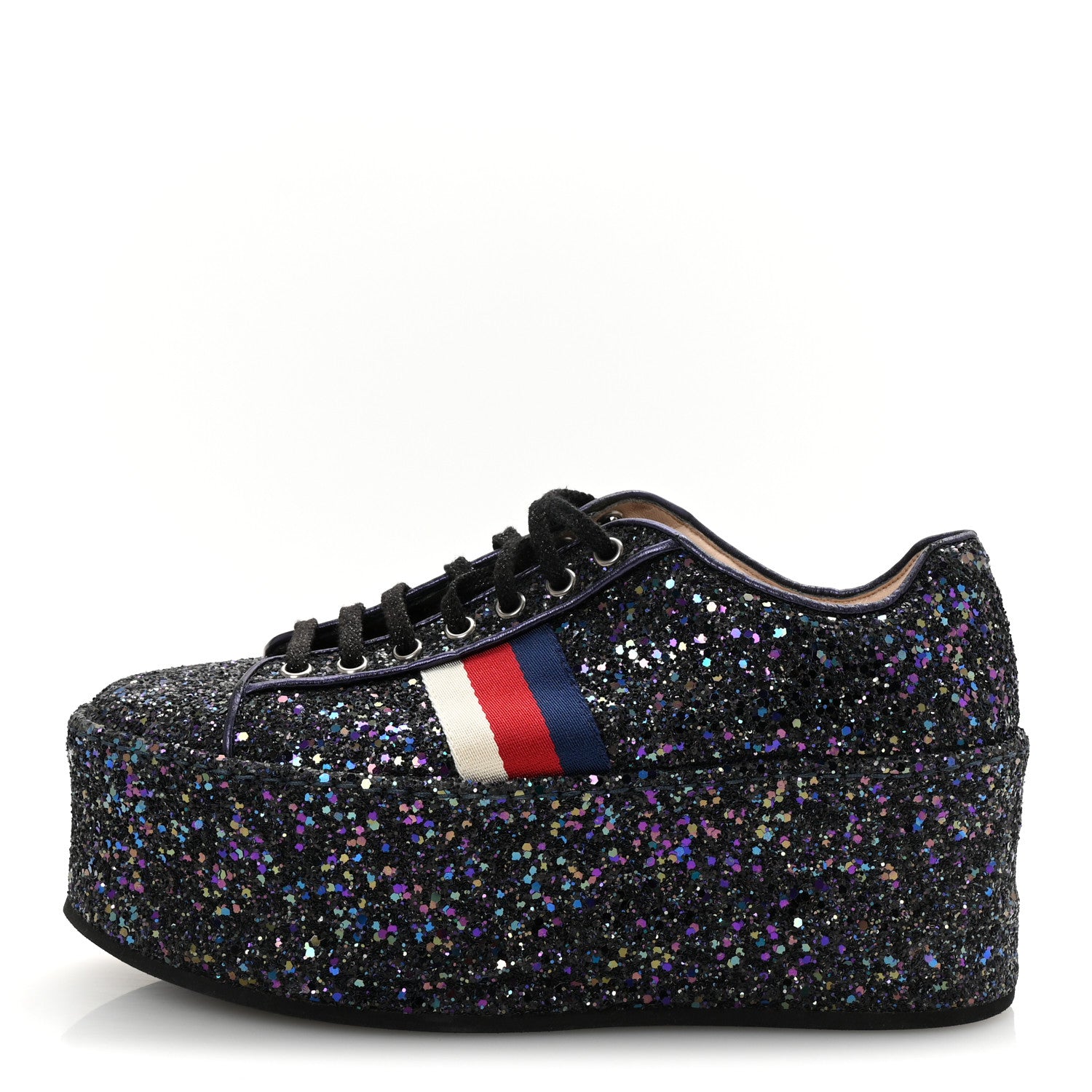 Gucci Glitter Womens Peggy Platform Sneakers 39 Purple 1 of 9