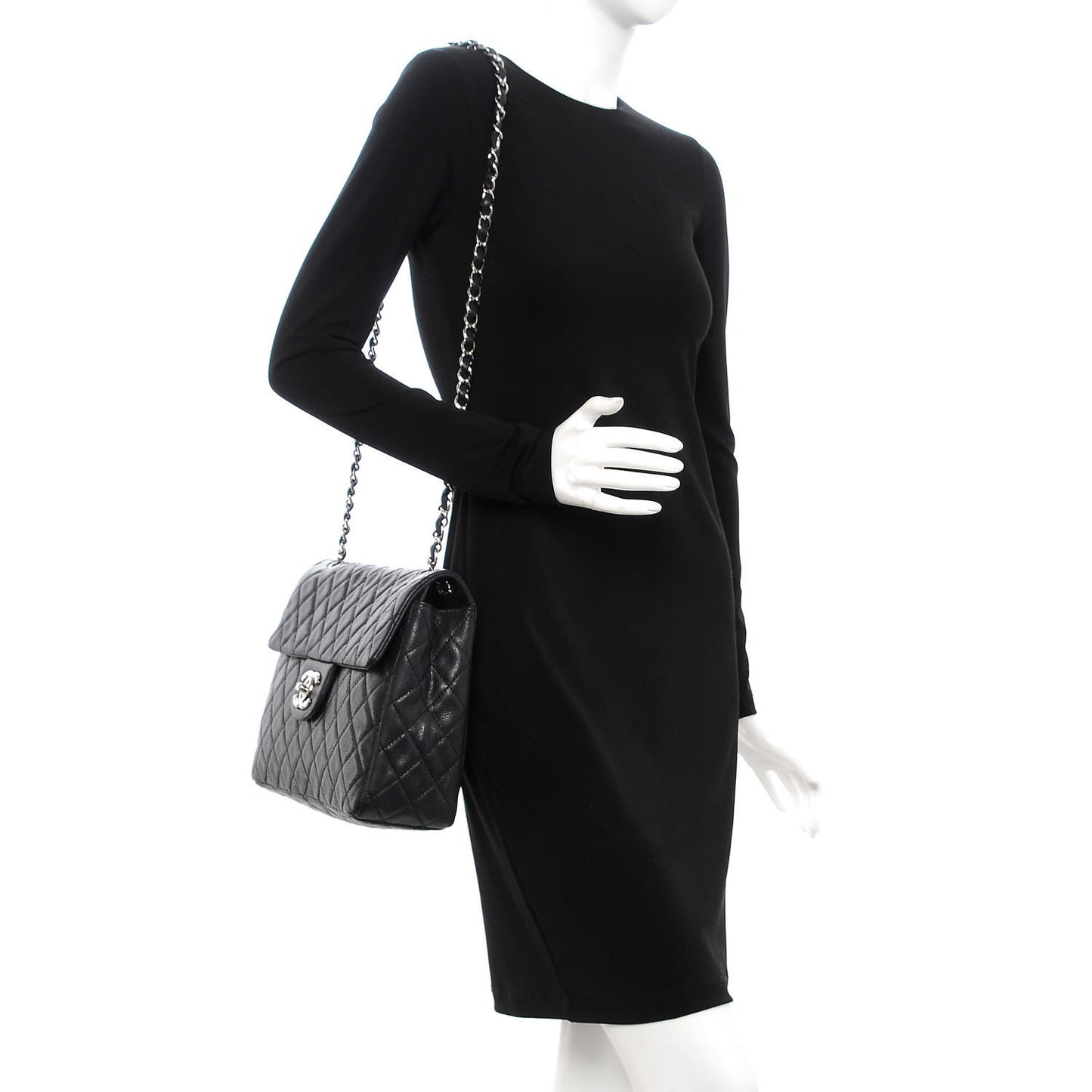Washed Caviar Quilted Maxi Single Flap Black