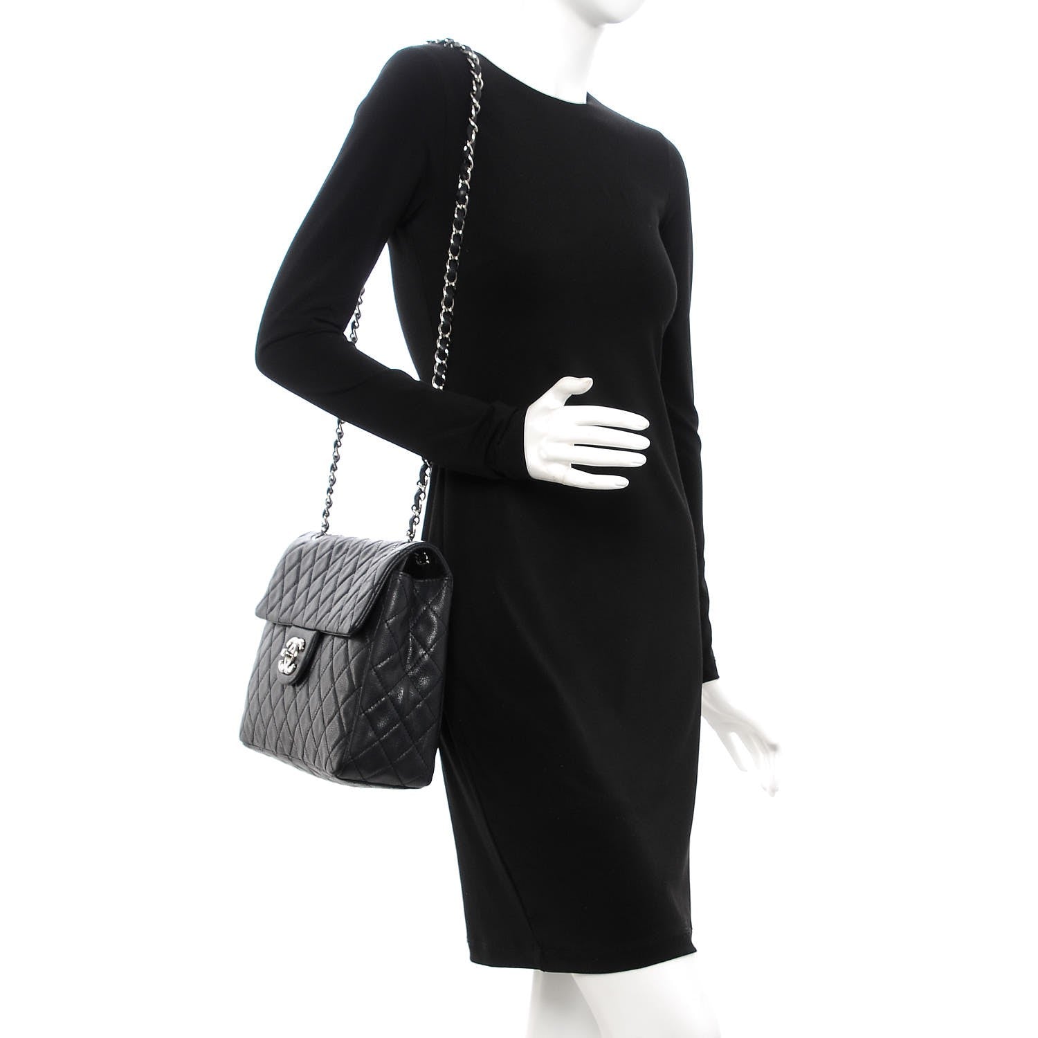 Chanel Washed Caviar Quilted Maxi Single Flap Black 2 of 10