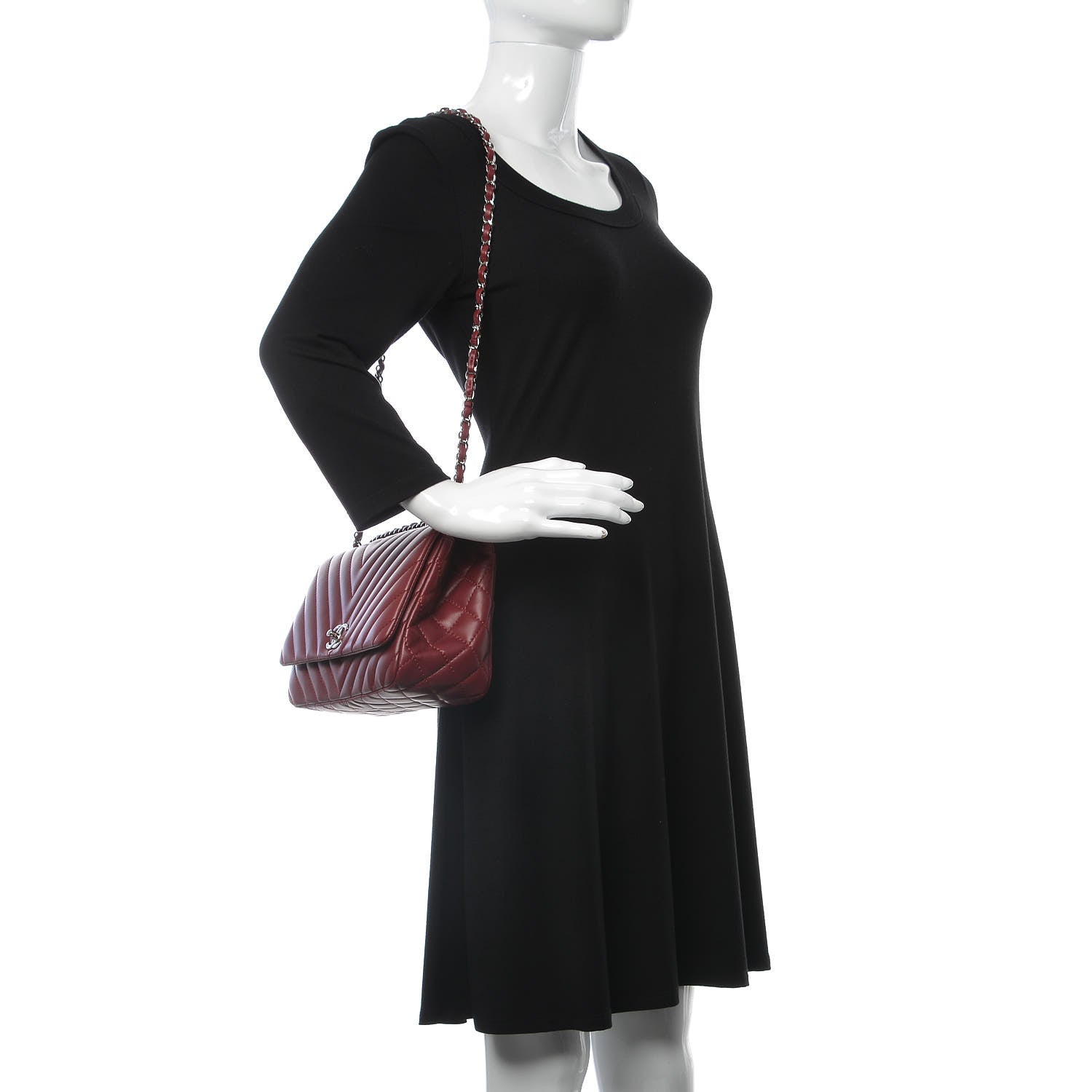 Chanel Lambskin Surpique Chevron Medium Single Flap Dark Red 2 of 7