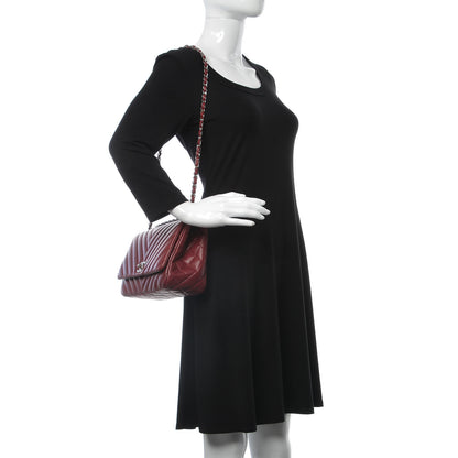 Chanel Lambskin Surpique Chevron Medium Single Flap Dark Red 2 of 7