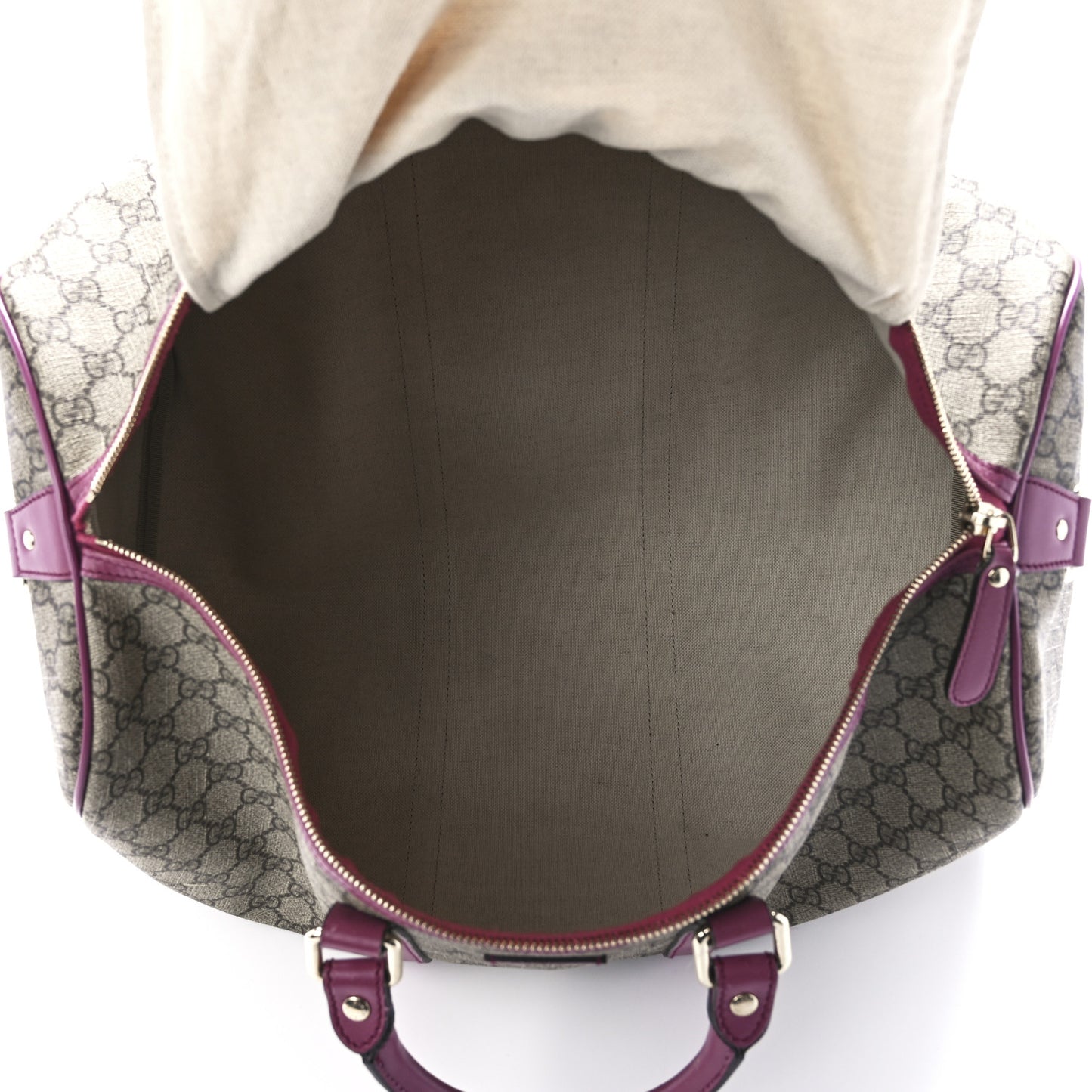 GG Supreme Monogram Selleria Calfskin Medium Carry On Duffle Bag Beige Ebony Peonia Flower