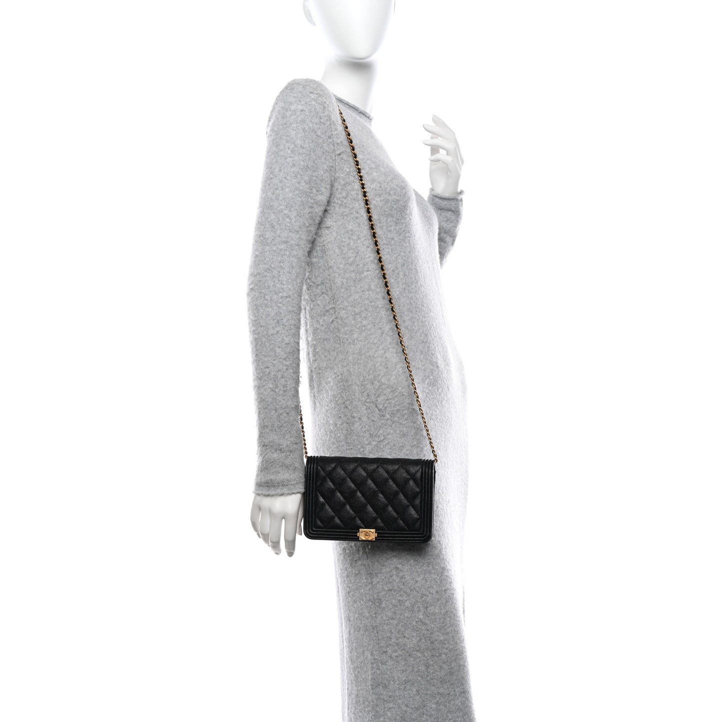 Caviar Quilted Boy Wallet On Chain WOC Black