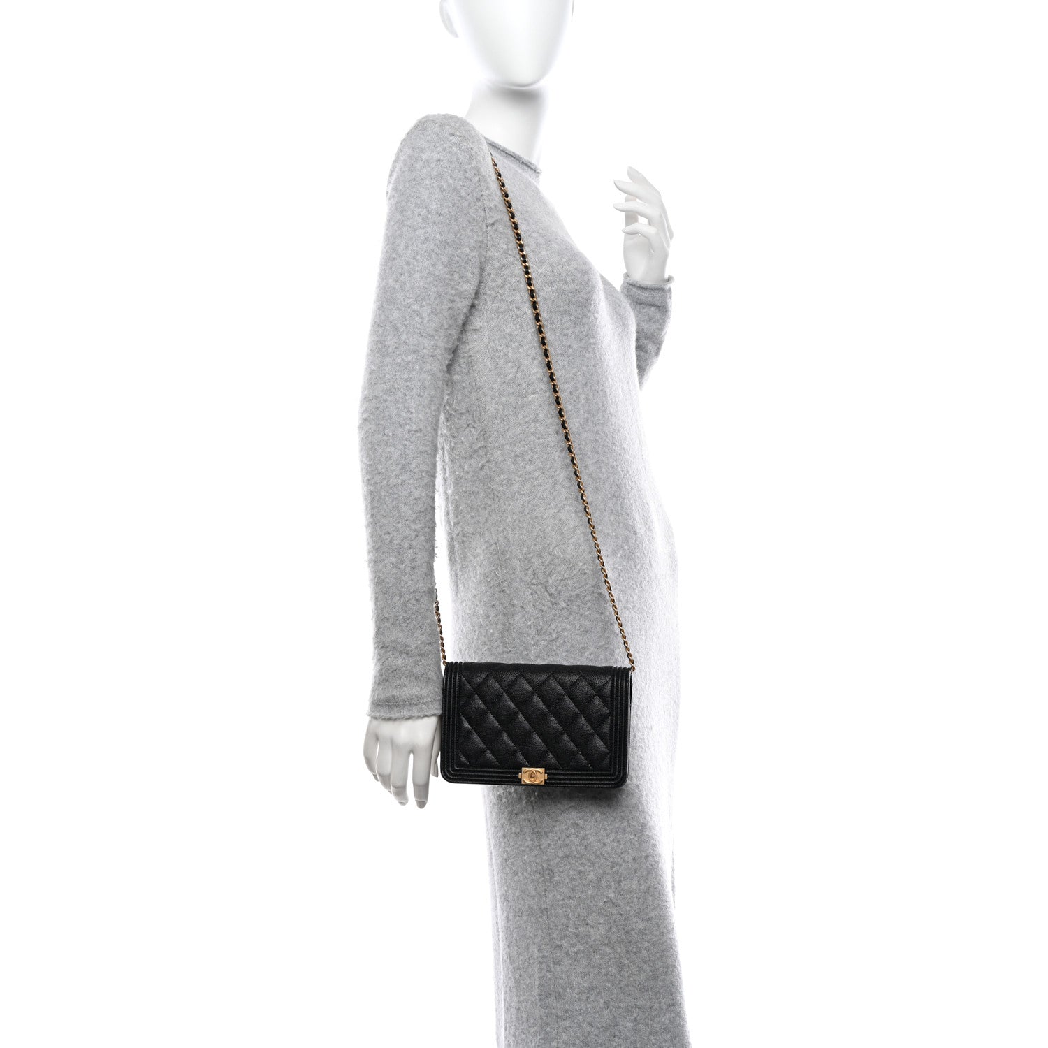 Chanel Caviar Quilted Boy Wallet On Chain WOC Black 2 of 13