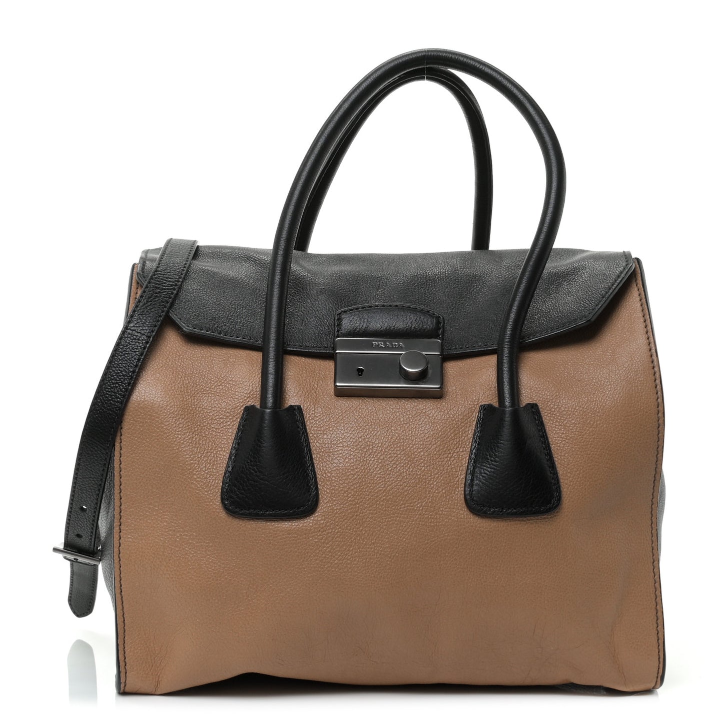 Glace Calf Large Twin Pocket Tote Naturale Black