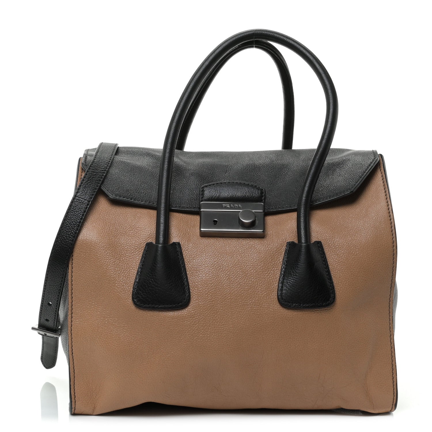 Prada Glace Calf Large Twin Pocket Tote Naturale Black 1 of 12