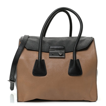 Prada Glace Calf Large Twin Pocket Tote Naturale Black 1 of 12