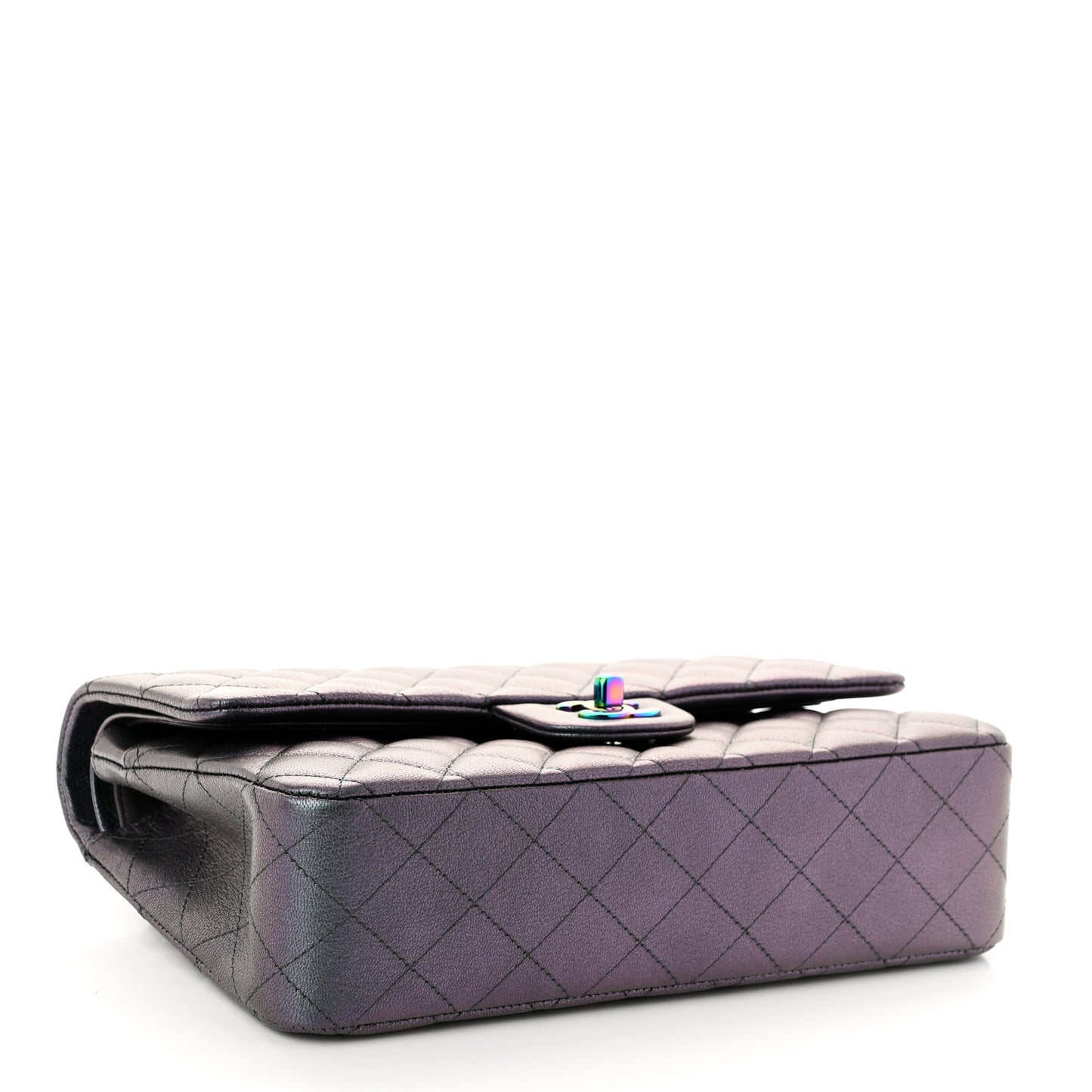 Iridescent Goatskin Quilted Medium Double Flap Purple