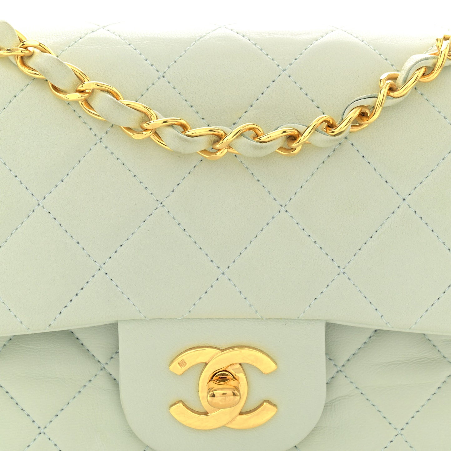 Lambskin Quilted Small Double Flap Light Green