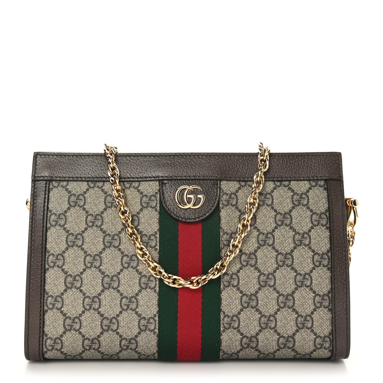 Gucci GG Supreme Monogram Web Small Ophidia Chain Shoulder Bag Brown 1 of 9