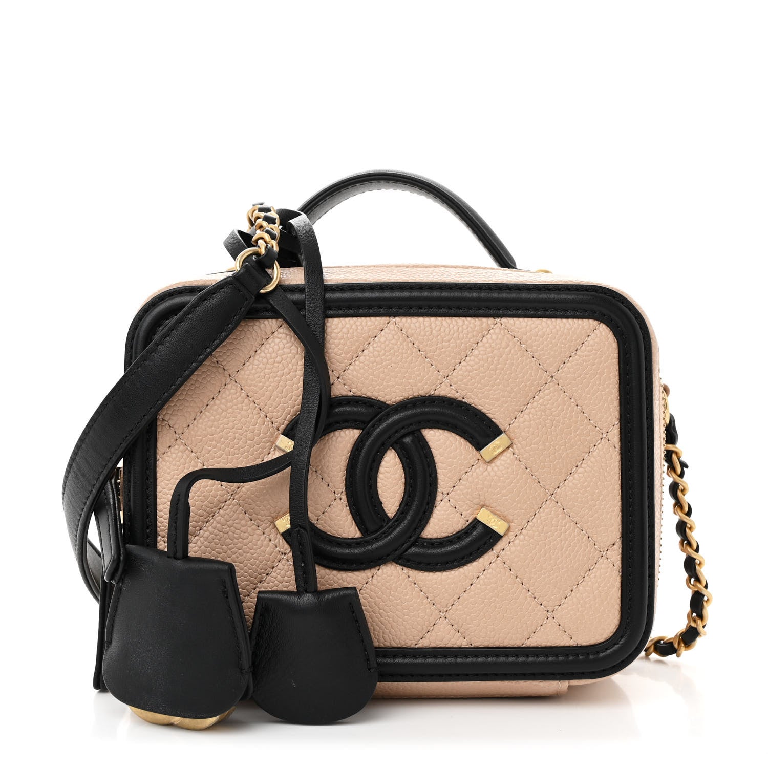 Chanel Caviar Quilted Small CC Filigree Vanity Case Beige Black 1 of 14